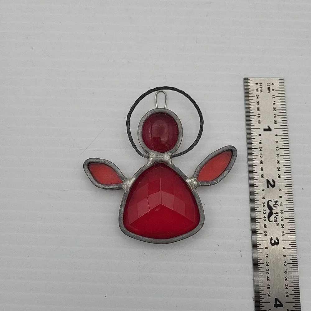 Stained Glass Angel‎ Christmas Ornament Red and Silver.